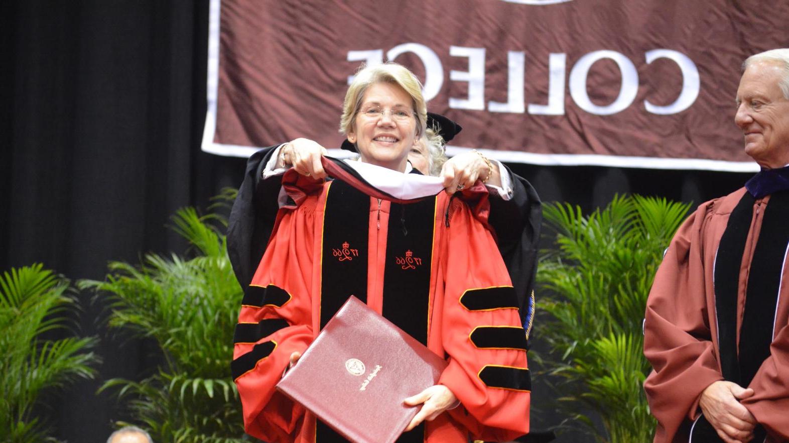U.S. Senator Elizabeth Warren delivers the Undergraduate Commencement address on May 19.